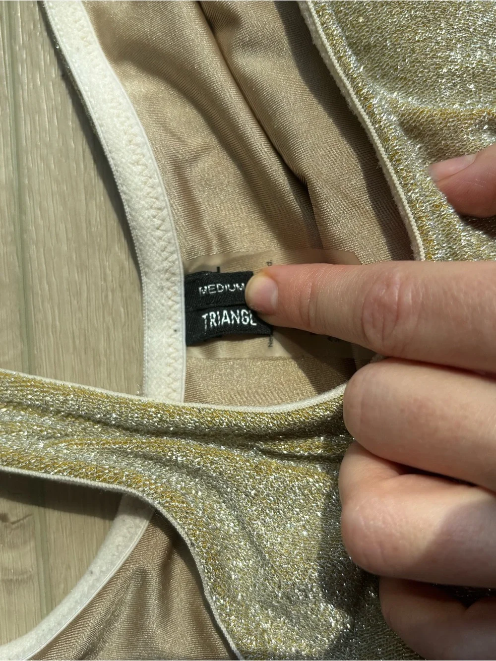 triangl swimwear Shimmery Gold Asymmetric Bikini Size Medium